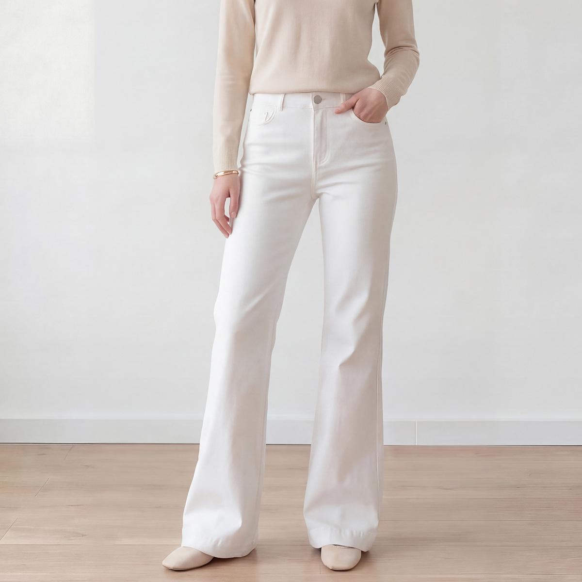 

Xin Ge High-Waisted Retro Micro-Flare Jeans for Tall Women - Slimming, Elastic & Comfortable 33 білий