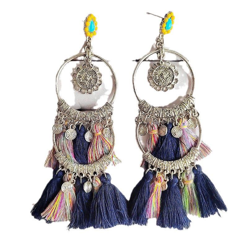 Boho Geometric Tassel Earrings: Ethnic Style, Retro Personality, Long Dangle Ornaments.
