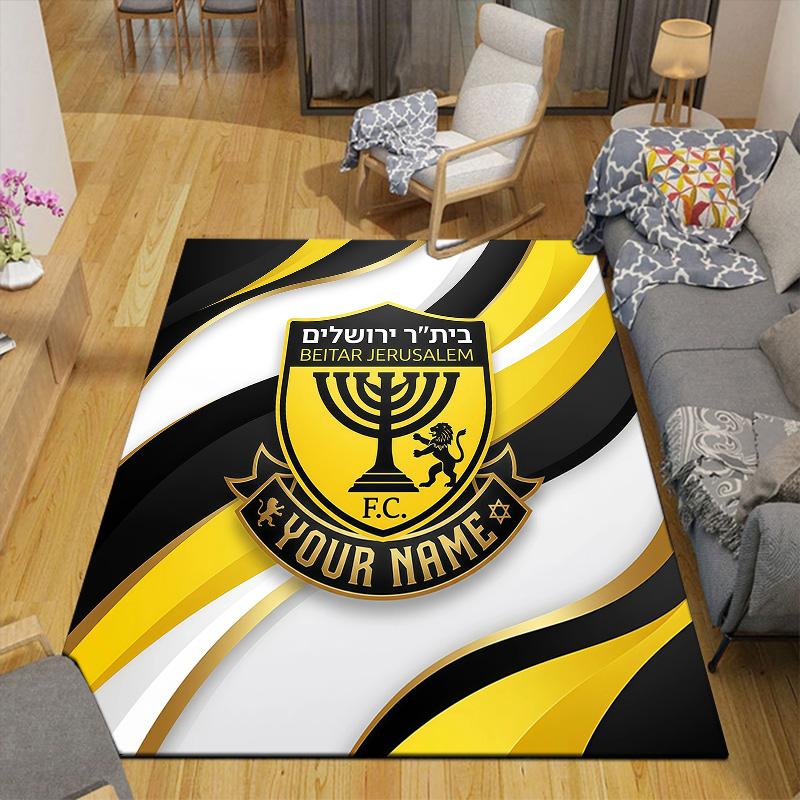 Benutzerdefinierter Name Beitar Jerusalem Flanellmuster Quadratischer Teppich, Läufer, Teppich für Wohnzimmer Schlafzimmer Sofa Spielzimmer Dekor, Rutschfeste Fußmatte