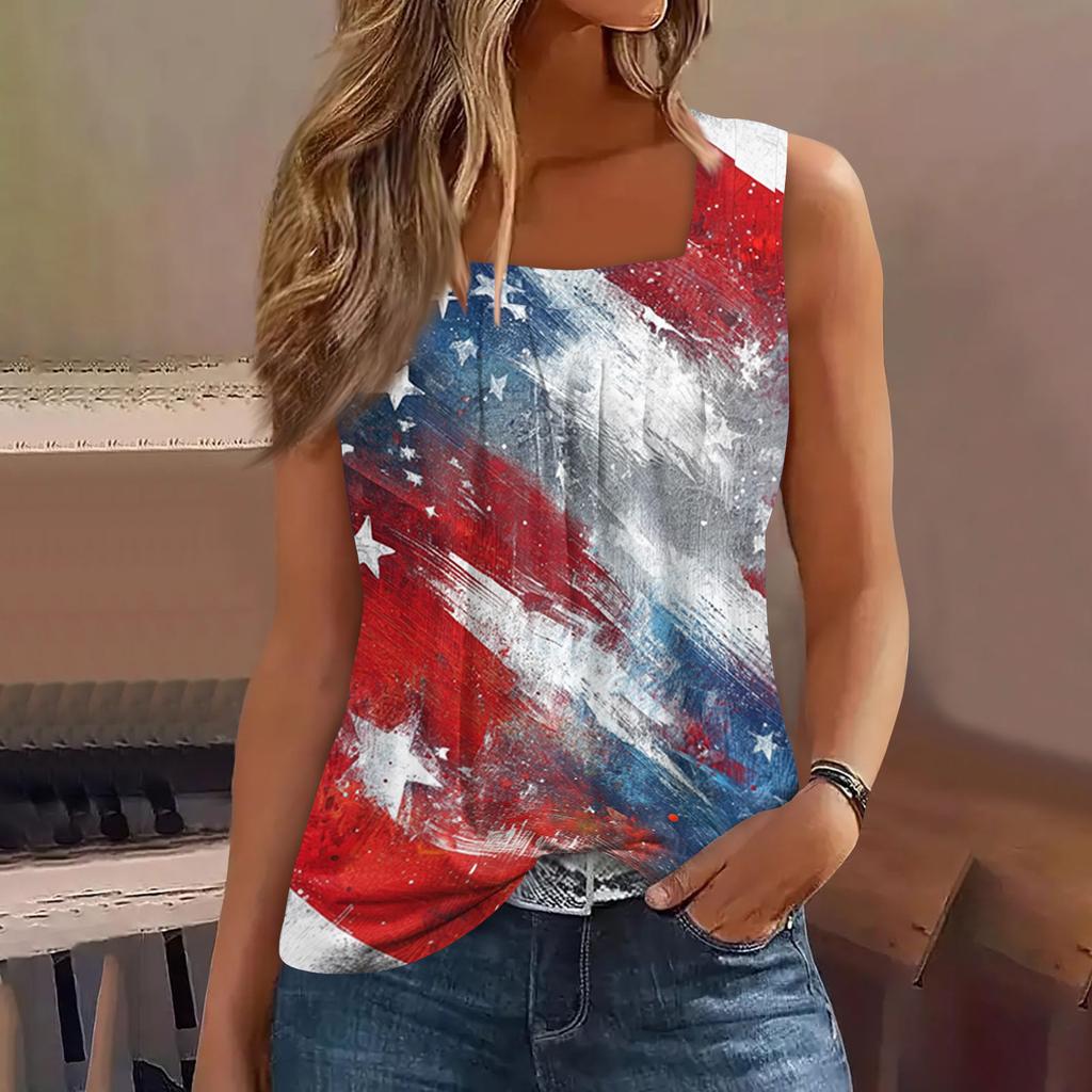 Womens Spring Tops Sleeveless Flag Floral Print Casual Tank Summer Shirts for Women Dressy Tops for Women 2026