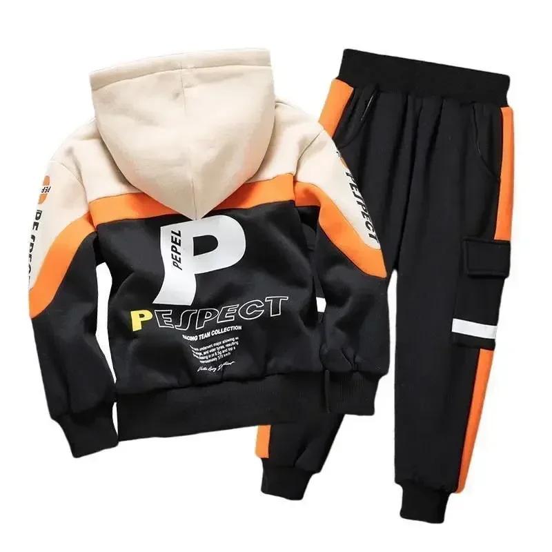 Boys Double-sided Velvet Sets Children Fashion Hooded Suit Kids Autumn Winter Jackets+Pants 2Pcs Outfits Teenager Casual Clothes