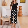 Women's Casual Loungewear Set Printed Neck Short Sleeve T-Shirt and Pants