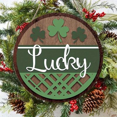2D Plat 20cm happy st.patrick's day Geluk Houten Wandhanger Decoratie - auto ballon Universele Feestdag Houten Hanger, Huisdecoratie Welkomstbord Feest