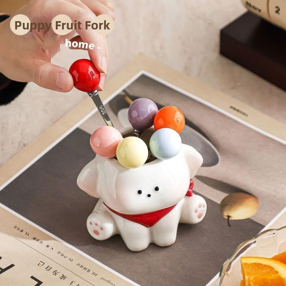 Storage Jar Dog Fruit Fork Set Cute Food Picks Dinnerware Puppy Fruit Stick  Picnic