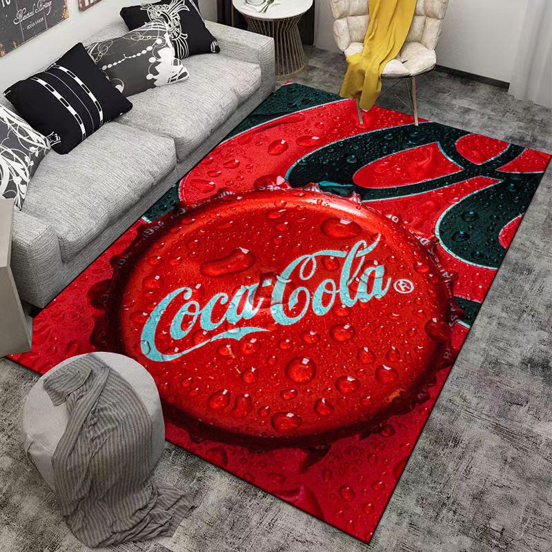 Red Stylish Carpet with Coca-Cola Bottle Cap Print, Modern Design Suitable for Use As an Anti-slip for Living Room Bedroom Sofas
