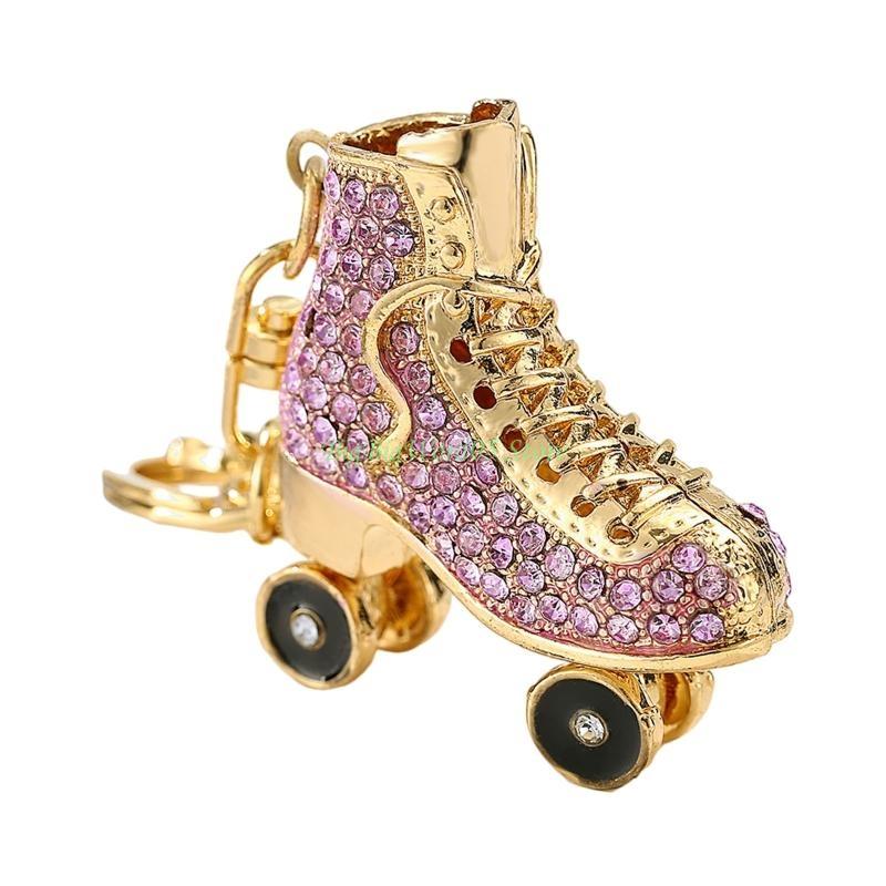24TE Ice Skates Keychain Sparkling Crystal for Rhinestone Keyrings Car Bag Pendant Purse Handbag Charm for Women Girls