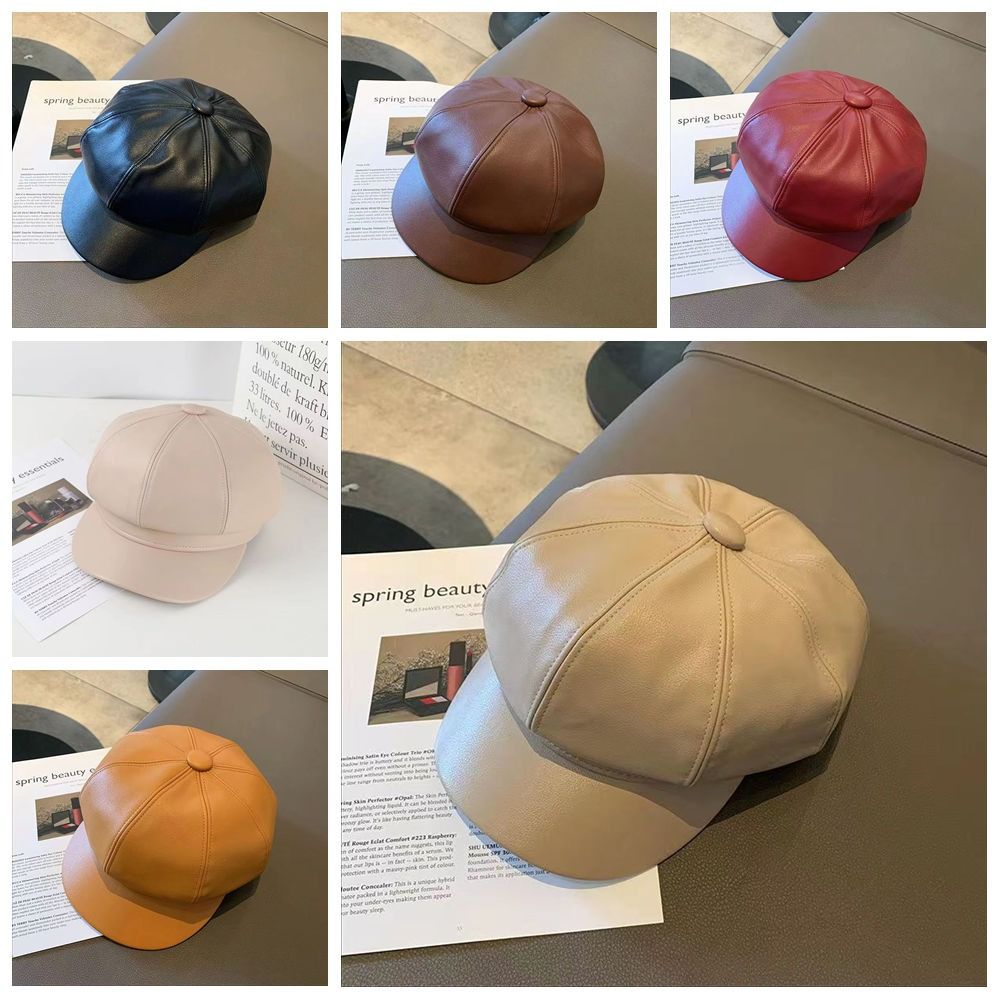 Y2K PU Beret Korean Style Octagonal Cap Casual Painter Hat  Outdoor