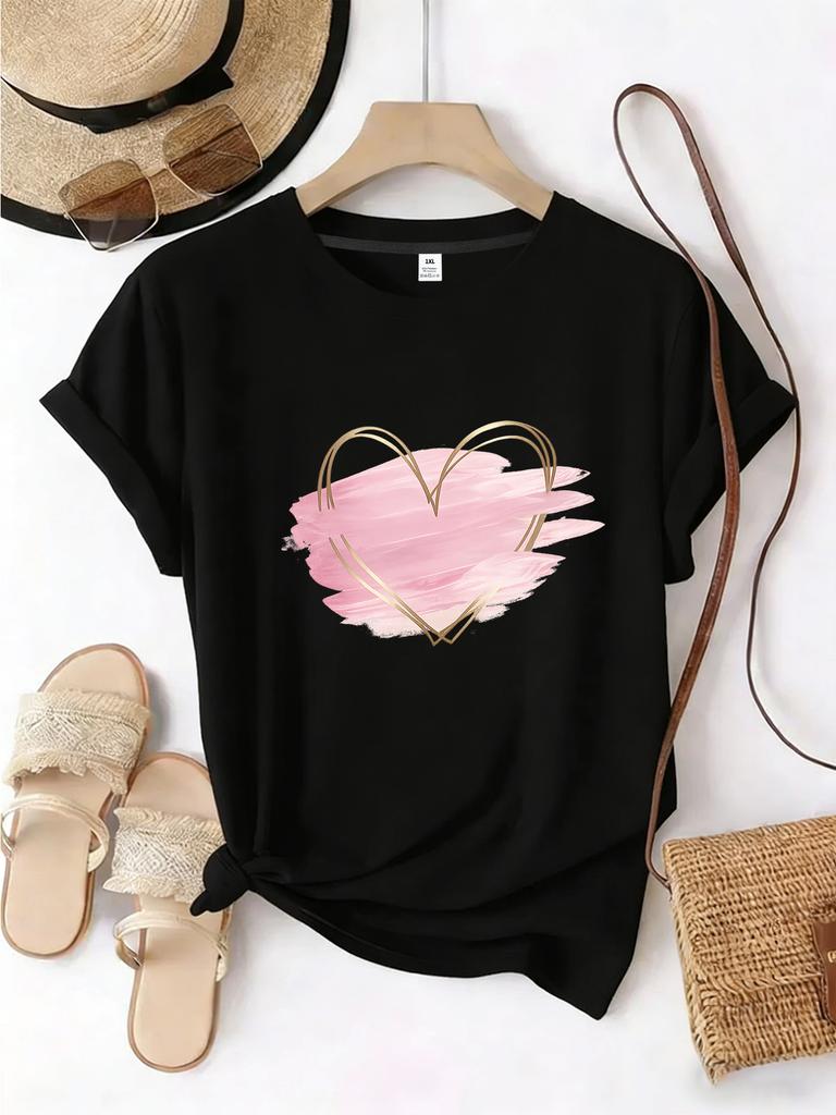 WZM101363Creative heart printed Unisexs round neck summer casual short sleeved street fashion versatile Tshirt