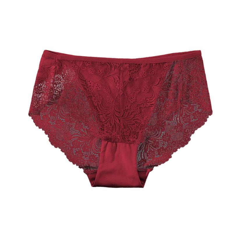 Women's Large Size High Waist Mesh Lace Briefs Breathable Panties