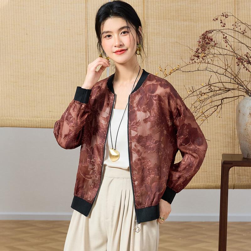 Women's Mulberry Silk Jacquard Baseball Jacket