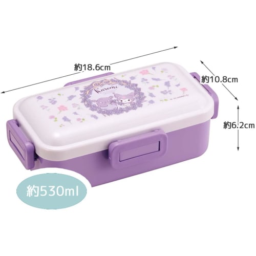 Skater Bento Box, 530ml, Single Tier, for Women, Made in Japan, with Leak-Resistant 4-Point Lock, Dishwasher and Microwave Safe, Sanrio Kuromi Flower