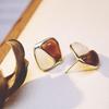 New Brown Beige Square Women's Stud Earrings Imitaiton Stone Exquisite Small Earrings for Girls Unusual Ear Jewelry