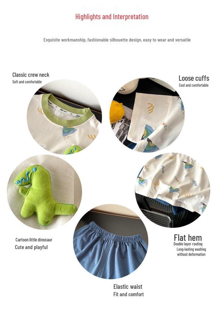 2026 Cute Cartoon Stripe Two-Piece Set: Short Sleeve T-shirt & Shorts for Small/Medium Children - Antibacterial, Class A.