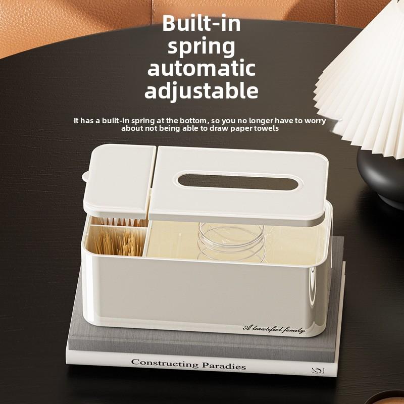 Creative Extractable Tissue Box White Plastic Toothpick Cotton Swab Storage Box Modern Dining Table Tissue Box Room Decoration