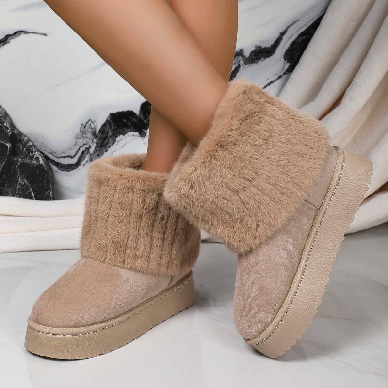 Winter Women Boots Suede Thermal Sleeves Keep Warm Mid-Calf Snow Boots Ladies Comfortable Platform Shoes Zapatos Mujer Size 41
