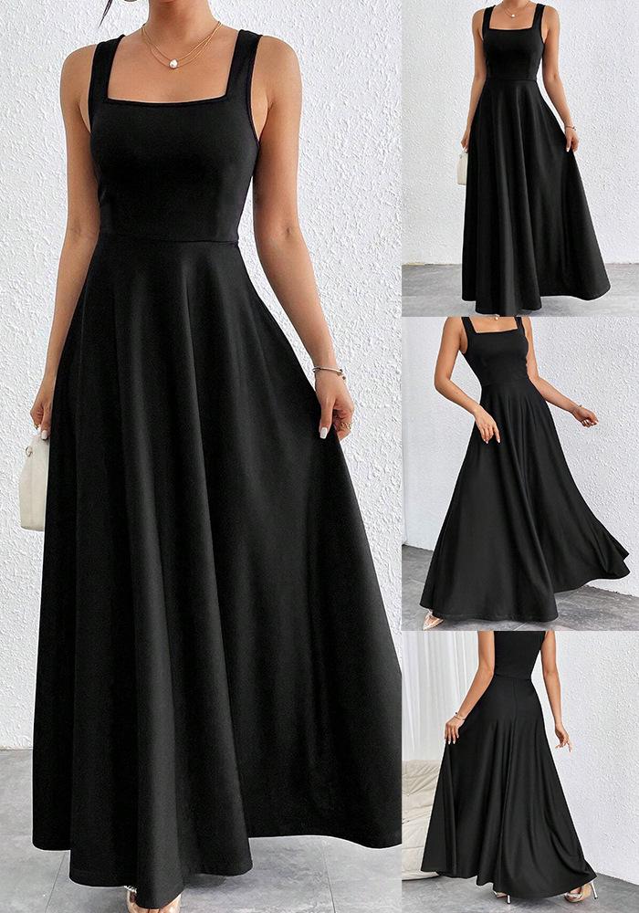 Elegantes ärmelloses Maxikleid in Unifarbe mit quadratischem Ausschnitt