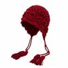 Casual Hollowed-out Flower Bonnet Hat Hand Woven Long Tassel Knitted Ear Protection Hat Windproof Pullover Hat