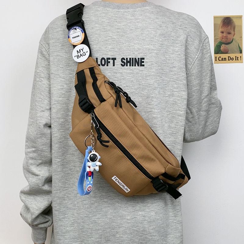 Casual Fanny Pack Japanese Simple Chest Bag Male Trend Personalized Couple Fanny Pack Sports Versatile Panda Pendant Breast Bag