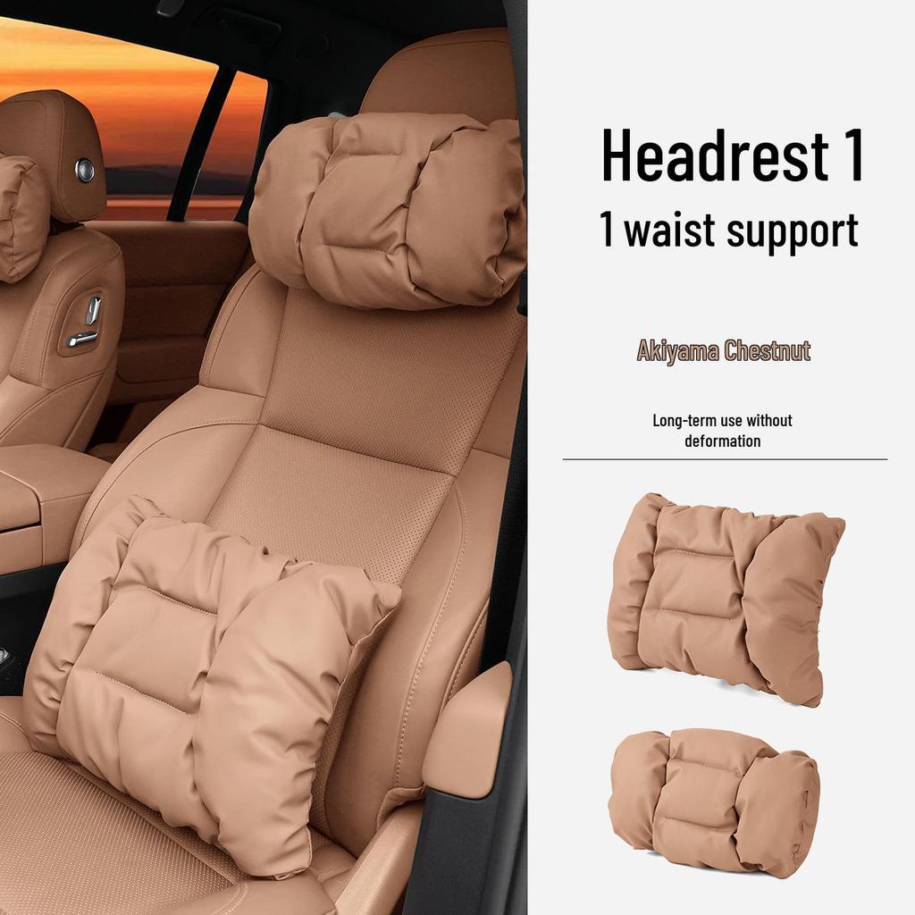 Neues Luxus Auto Kopfstützen- & Lendenwirbelstützkissen - Fleckenresistentes Leder, Fortschrittliche Nackenstütze & Baumwollpolster