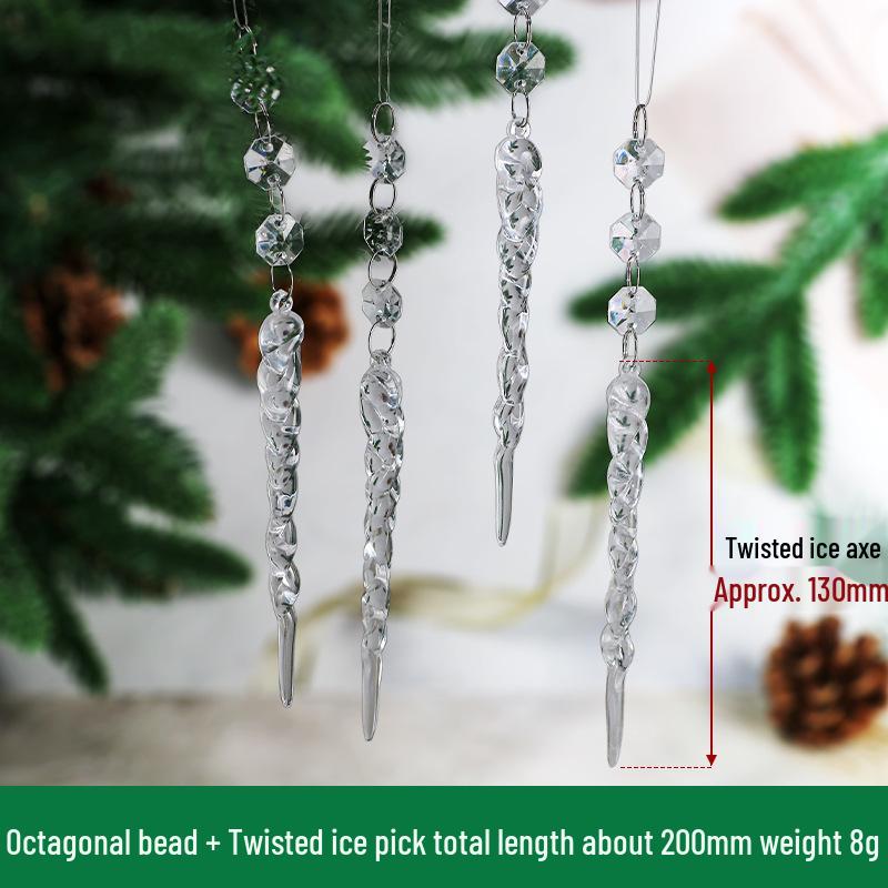 Transparent Acrylic Snowflake Ornament Set with Crystal Bead Strings for Christmas Tree Decoration