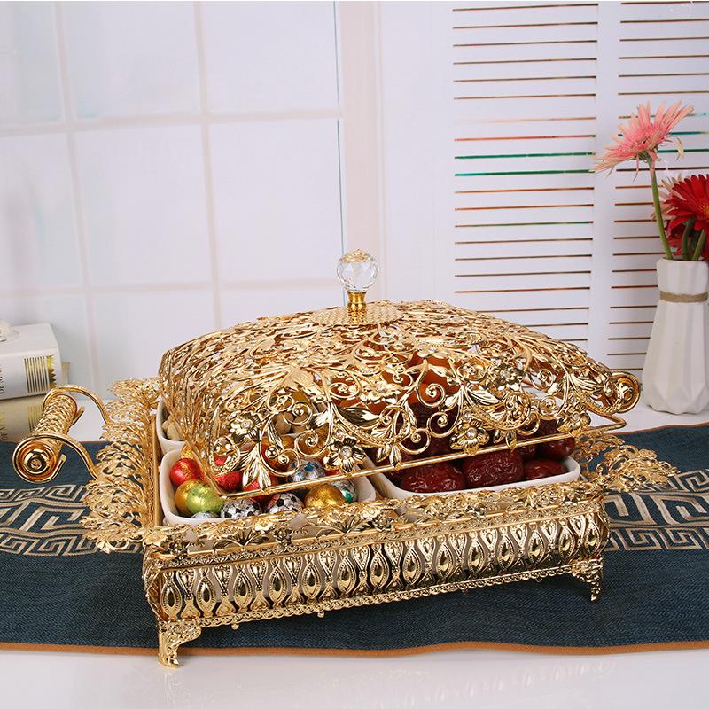 European fruit plate luxury grid dried fruit plate living room candy nut plate snack decoration creative with lid set ornament