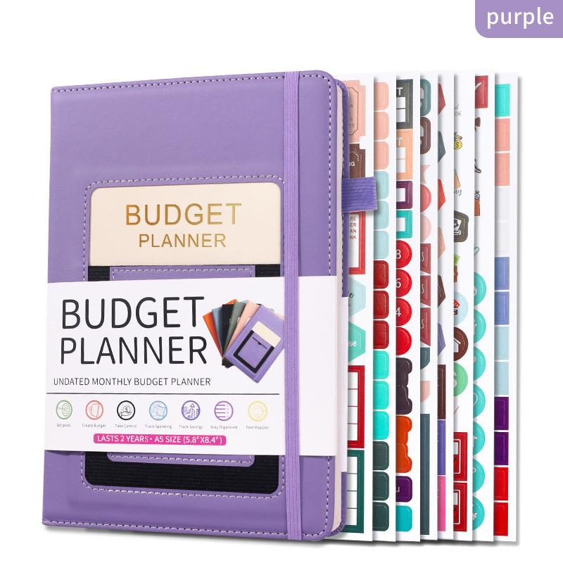 New Fashion A5 Size Budget Planner PU Leather Cover Hardcover Notebook Stylish Diary Planner with Thicker Sheets Budget Planner (Purple,A5)