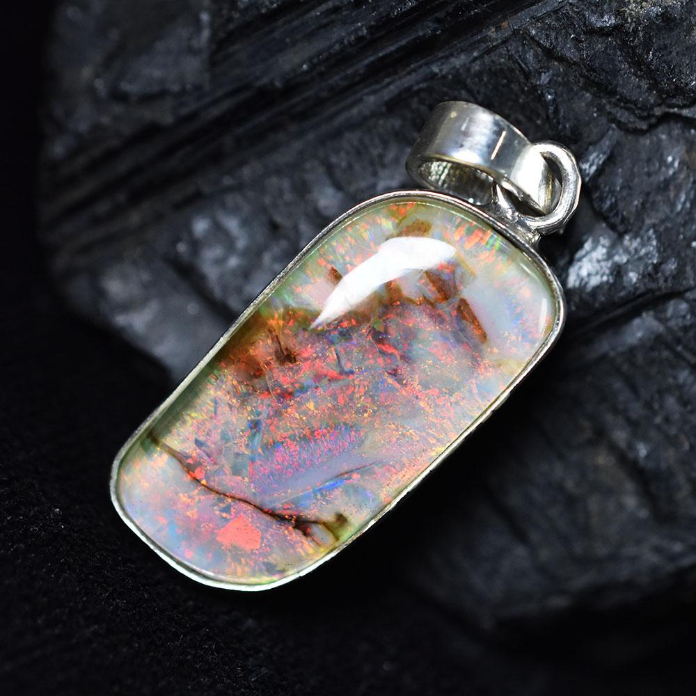 925 Sterling Silver Pendant 25 Ct Natural Multicolor Opal Jewelry
