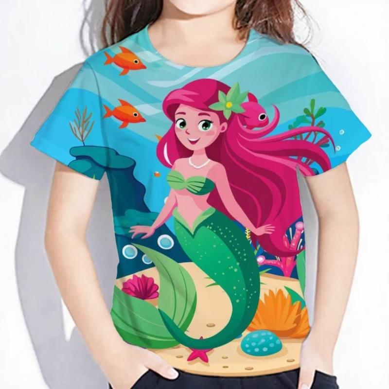

Children s Cartoon Mermaid Print Cute Multi-color T-shirts Girls Fashionable Soft Comfortable T-shirt 170