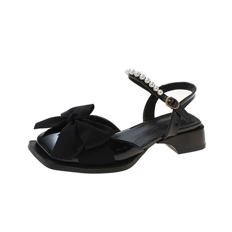 Summer Sandals Women's Summer 2025 New Thick Heel Bow Summer Low Heel Bag Head Small Leather Shoes Summer with Skirt