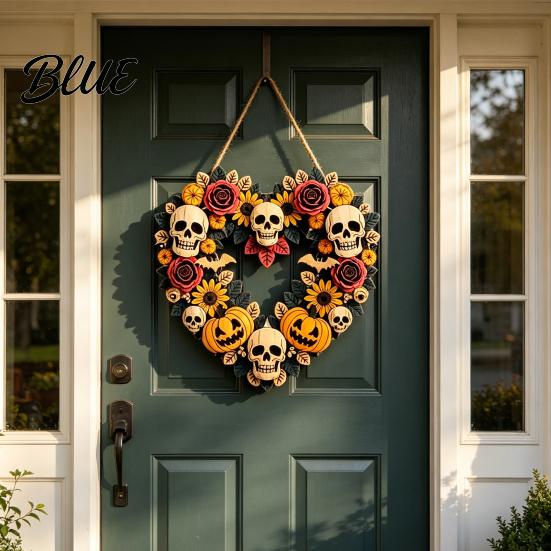 Halloween Wall Decor Flower Skull Pumpkin Wreath Door Decorations Heart Shape Welcome Hanging Sign Happy Front Reusable Decoration Hanger