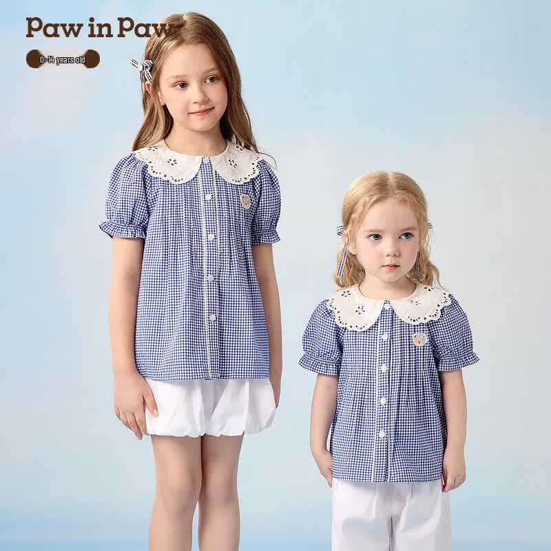 PawinPaw Girls  Plaid Bubble Gauze Short-Sleeve Shirt 160