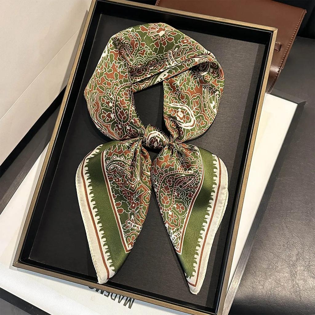 New Paisley Print Silk Scarf For Women Square Hijab Soft Neck Tie Female Fashion Decoration Silk Headscarf 70*70Cm Kerchief