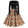 Women's Casual Fashion Christmas Print Square Neck Vintage Dress for Holiday Party