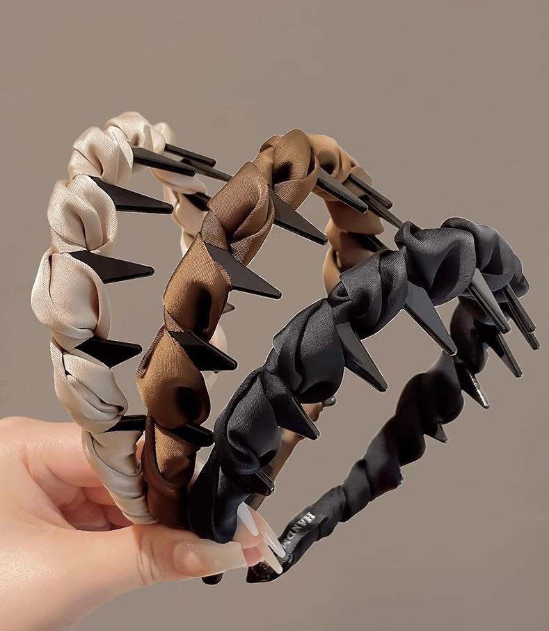 Solid Color Satins Non-Slip Headband Teeth Stretchy Fabric Wrapped Hairband for Women Daily Hair Accessories