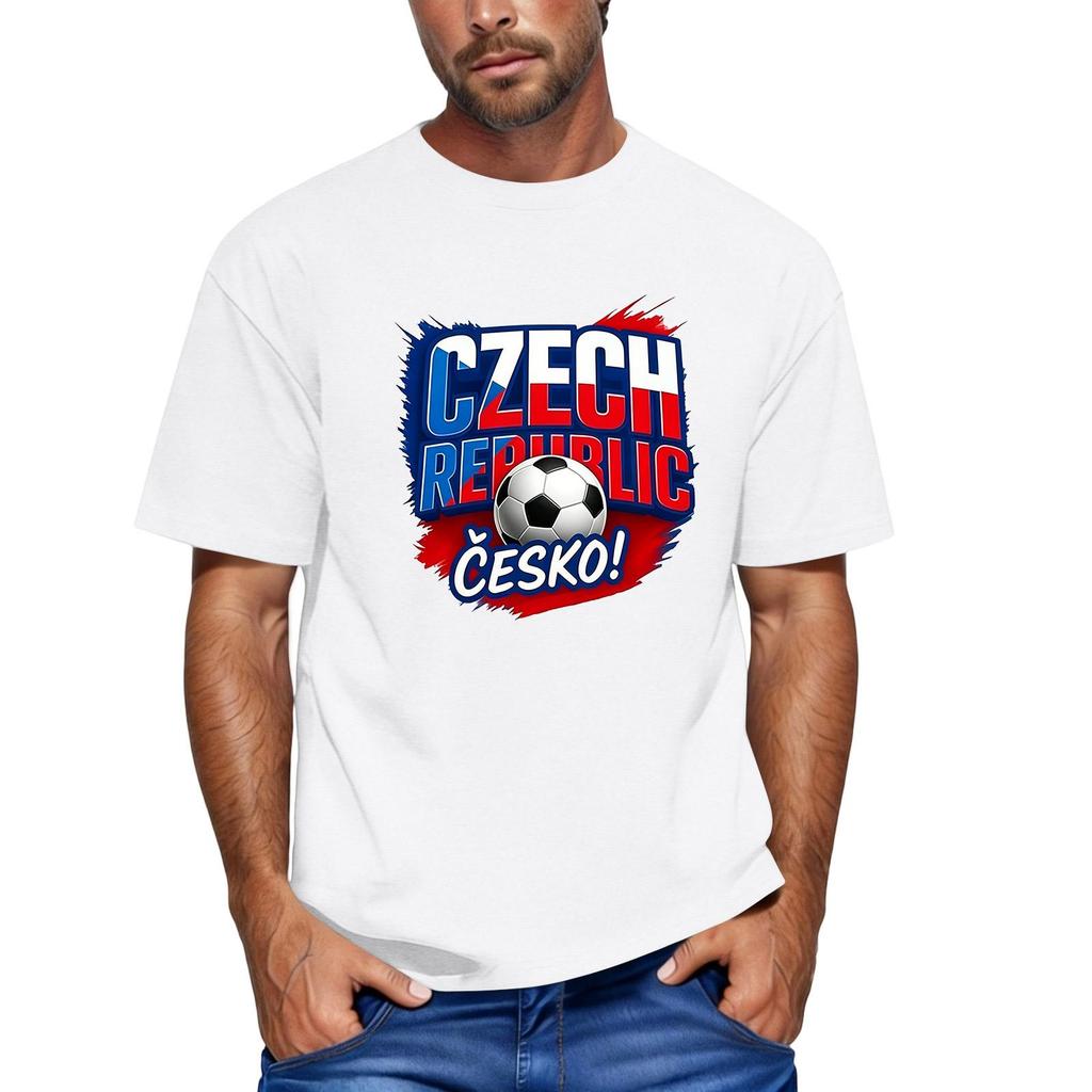 Men's Czech Republic Football Themed Short Sleeve Crew Neck T-Shirt Casual Fit Printed Top for Sports and Everyday Wear