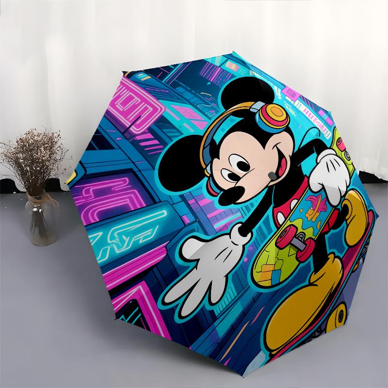 Mickey Mouse, Skateboarder Automatic Opening and Closing Umbrella, Compact Travel Umbrella, Lightweight and Portable, Suitable for Beach Com