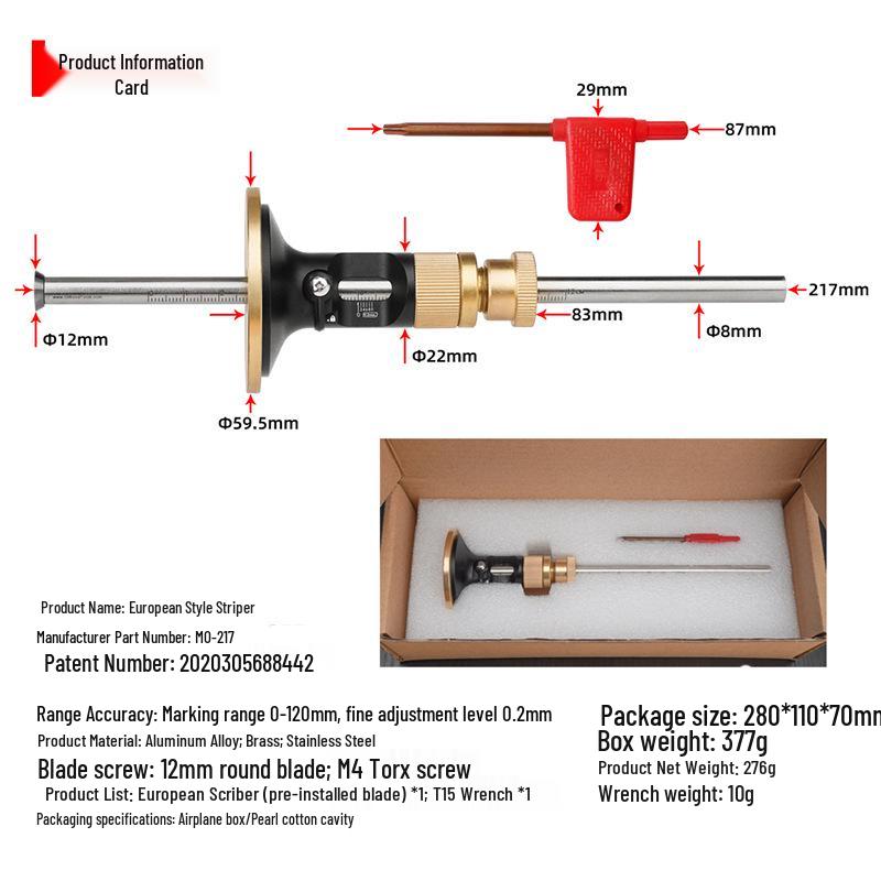 European Woodworking Marking Gauge with Carbide Blade and Fine-Tuning Capability