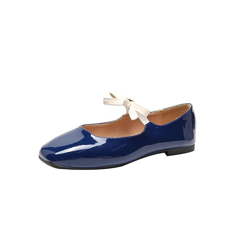 Flats Shoes Women Fashion Flat Single Shoes Women's New Spring and Autumn Bow French Retro Ballet Red Mary Jane Shoes