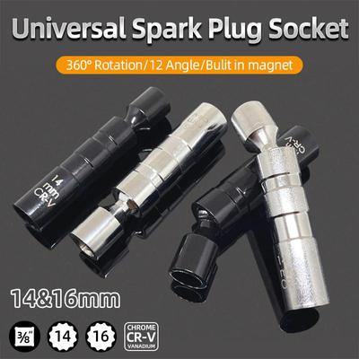 Universal Spark Plug Socket Wrench Adapter Magnetic 3/8" Drive 12 Angle Spark Plug Removal 14mm 16mm Car Repair Removal Tool