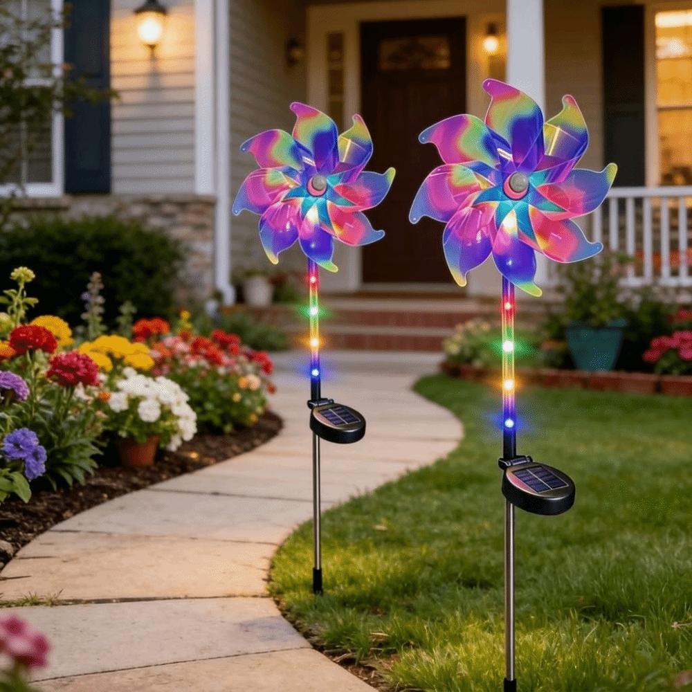 Rotating Solar Powered Windmill Lamp Waterproof Landscape Stake Lights Wedding Courtyard