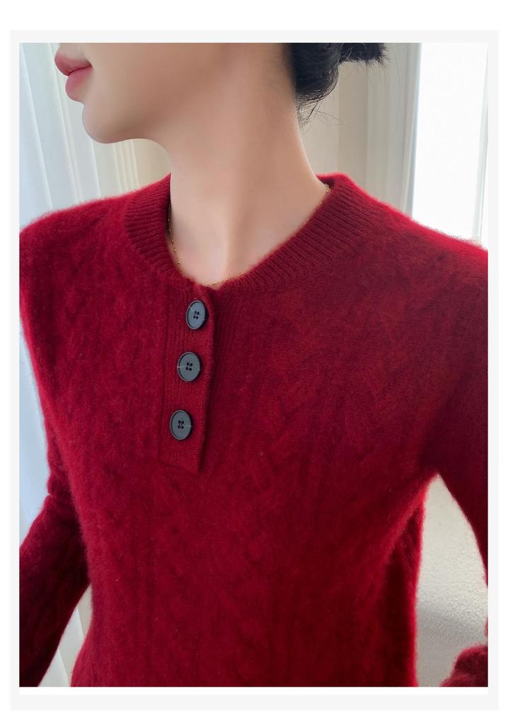 Women's Solid Color Cashmere Cable Knit Pullover Sweater - Round Neck, Thick, Warm Base Layer