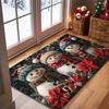 Blue Snowman Merry Christmas Doormat Snowflake Holly Print Indoor Entryway Floor Carpet Winter Holiday Area Rug for Home Decor