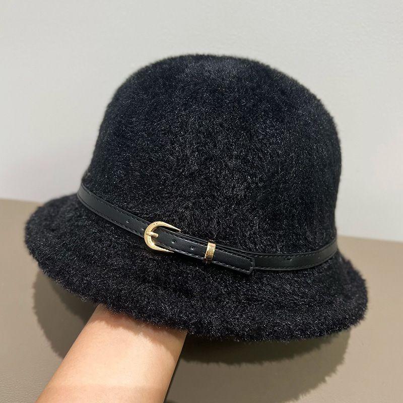 

Женская плюшевая шляпа-ведро из норки, зимняя утолщенная теплая шапка с ушками One Size чёрный