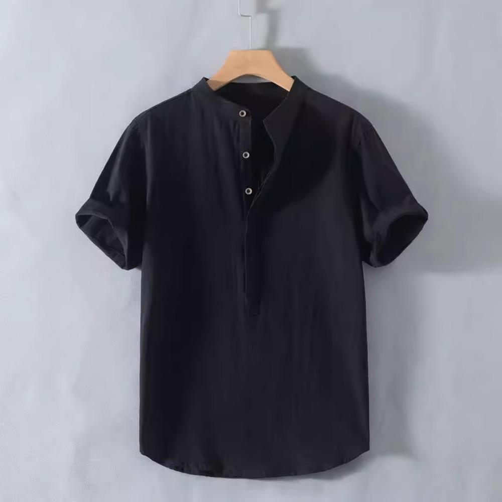 2025 Summer New Men's Short-sleeved Shirt Fashion Casual Loose Comfortable Solid Color Cardigan Lapel Beach Men's Short-sleeved Shirt