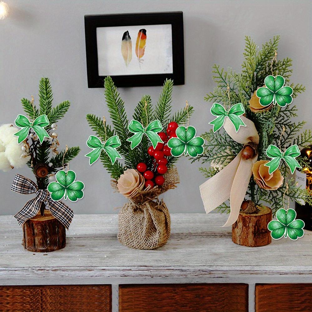 18pcs Hanging, Green Clover, Bow, Festival Gift Label, Office, Garden, Home Decoration, Party Decoration,Decorative Hang Tag