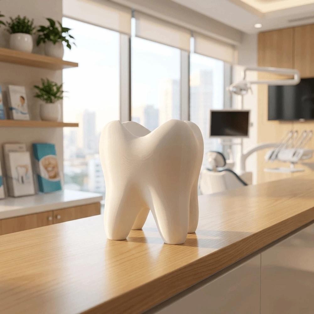 Multi-functional 3D Printing Toothbrush Holder White Creative Tooth-Shaped Pen Holder Durable Stable Toothbrush Rack Home