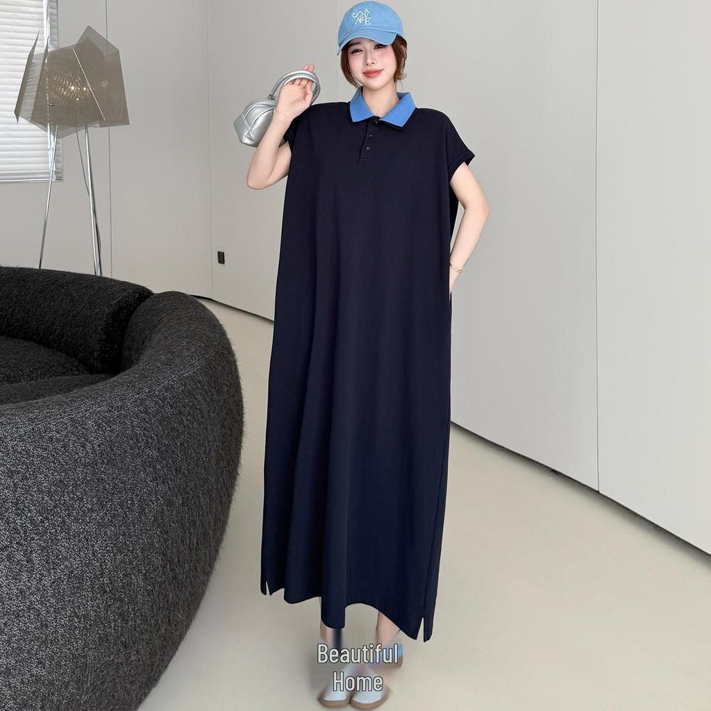 Summer Loose Cotton Polo Collar Dress - Elegant Casual Long Skirt