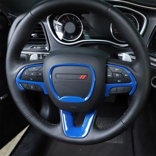 4Pcs Blue Car Steering Wheel Cover Trim Frame Fit for 2015- Dodge Challenger