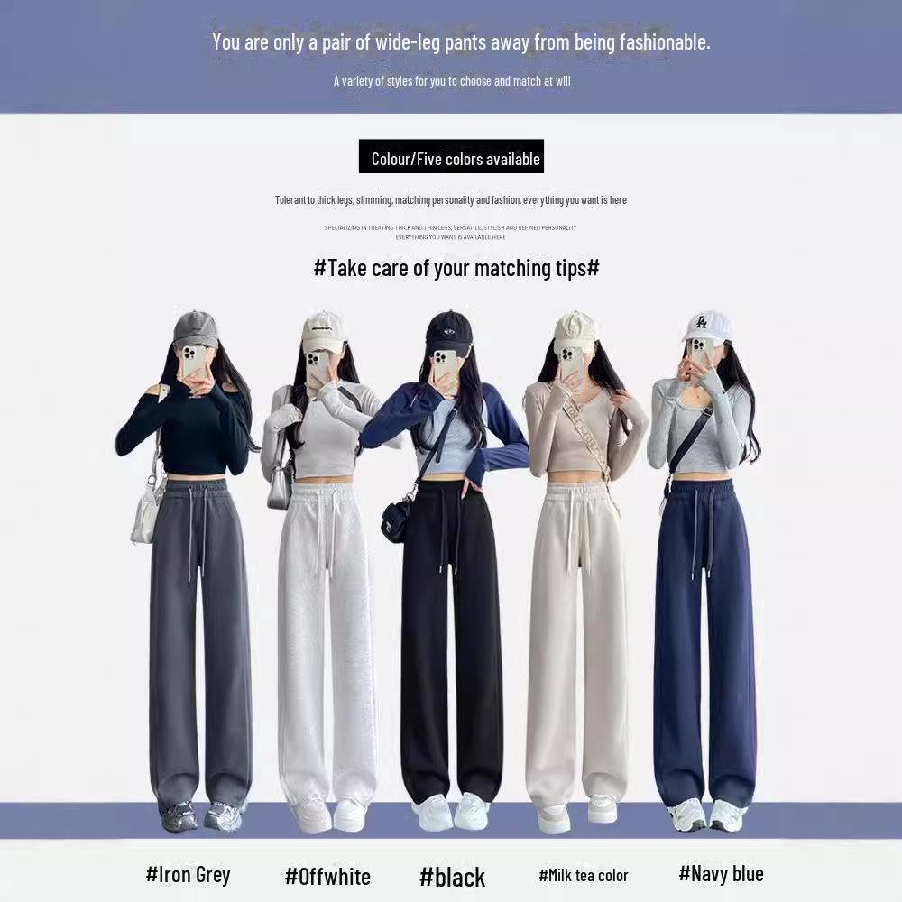 Navy Blue High-Waisted Wide-Leg Sports Pants for Women - Slimming Casual Sweatpants, Spring/Autumn 2024