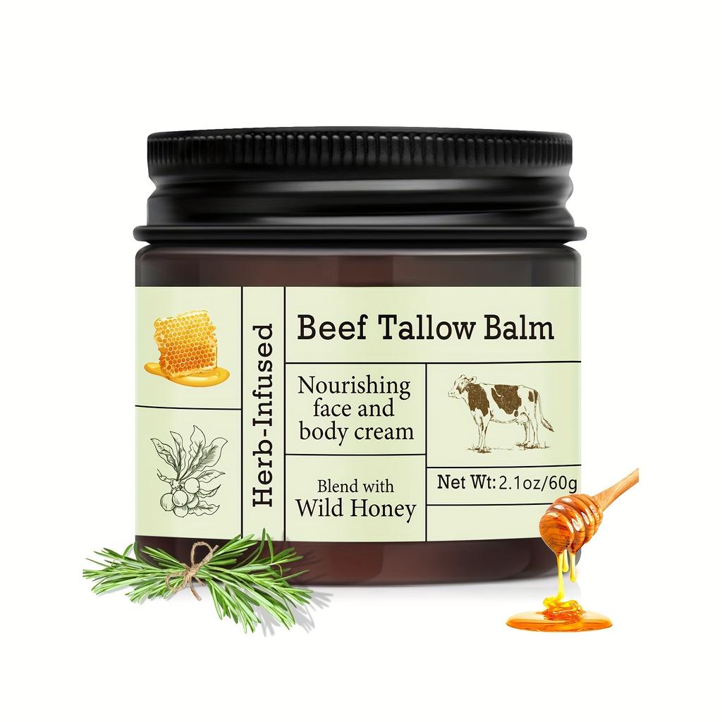 1Pc Grass-Fed Beef Tallow Balm - Unscented, All-Purpose Moisturizer with Olive Oil & Vitamin E for Dry Skin Care
